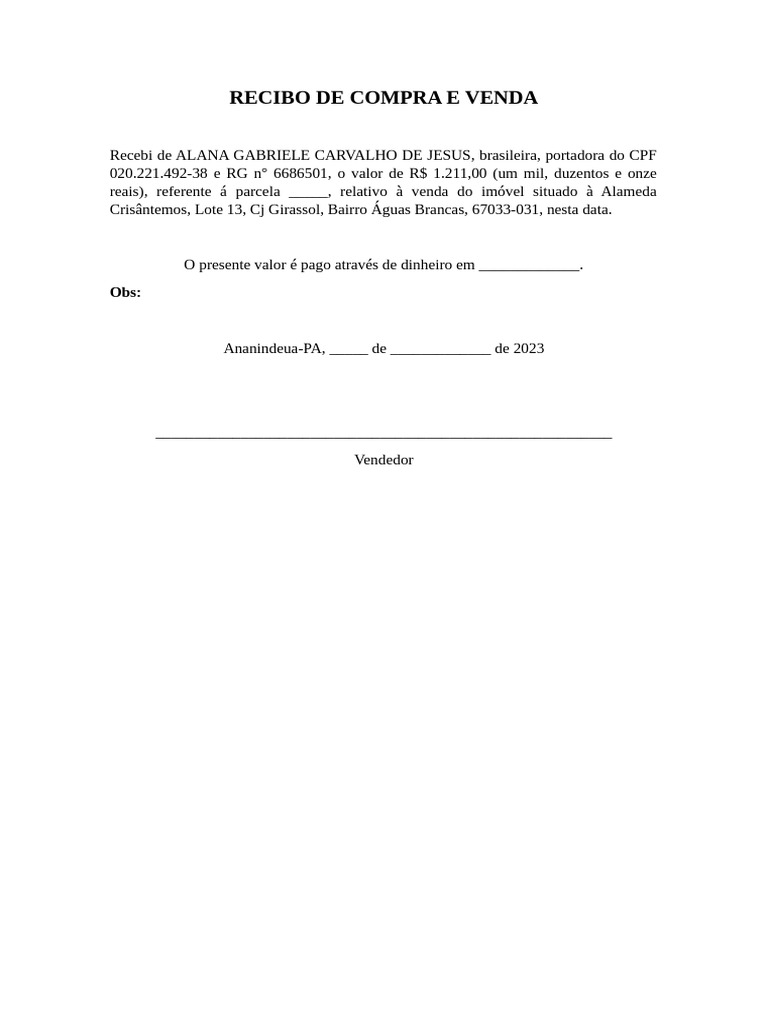 Recibo de Compra e Venda | PDF