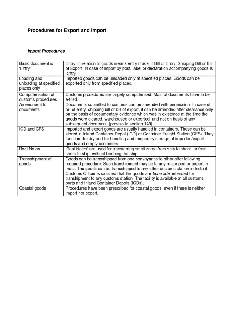 Import and Export Procedures Overview | PDF | Containerization | Port