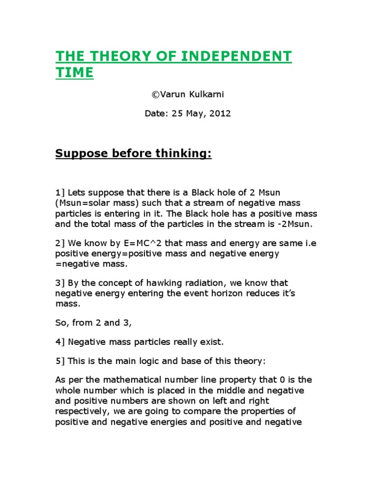 Theory of Independent Time Explained | PDF | Universe | Mass