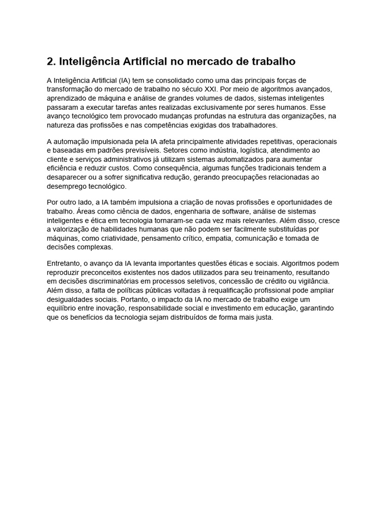 Impacto da IA no Mercado de Trabalho | PDF