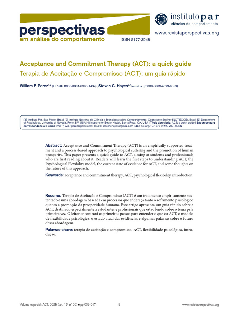 Quick Guide to Acceptance and Commitment Therapy | PDF | Psychology ...