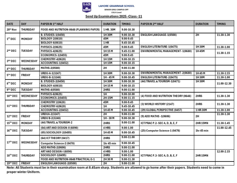 O&A Level Exam Schedule 2025 - Class 11 | PDF | Military Operations