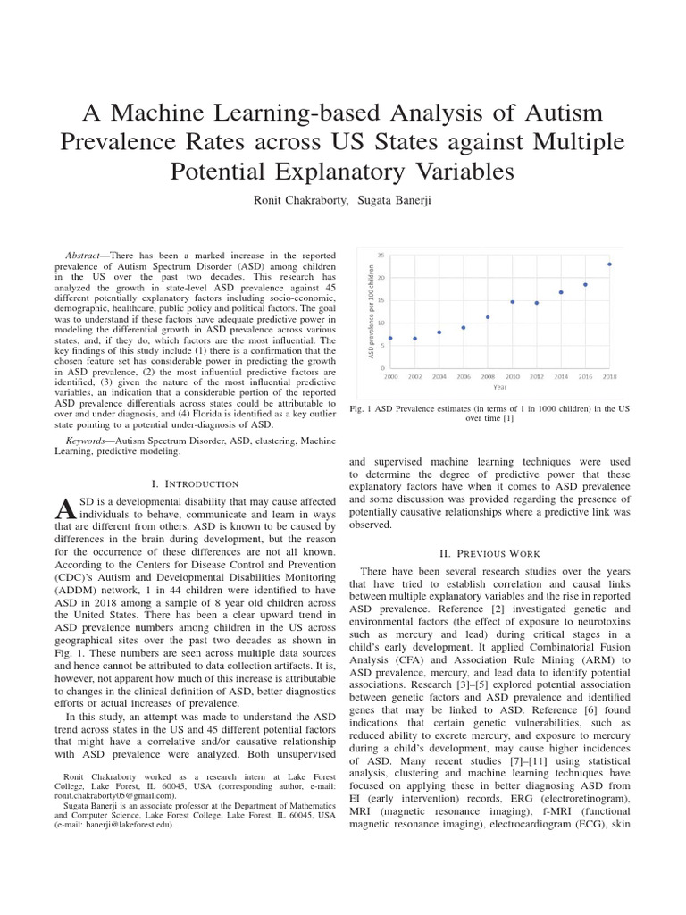 A Machine Learning-based Analysis of Autism Prevalence Rates across US ...