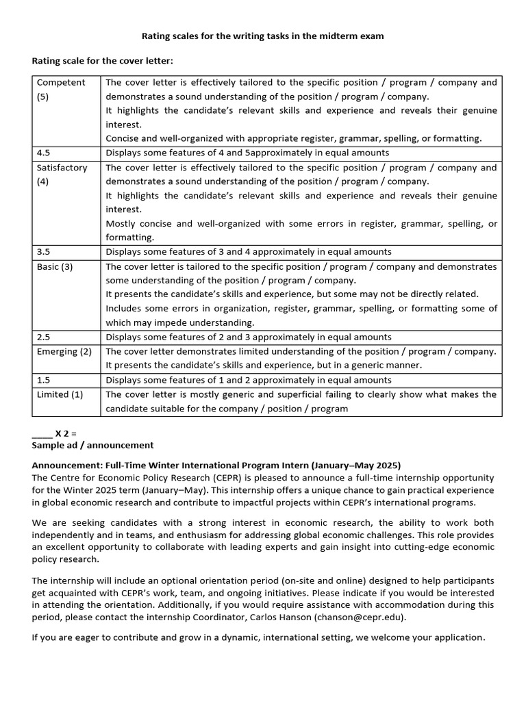 Midterm Exam Writing Task Rating Scales | PDF | Chromatography | Anger