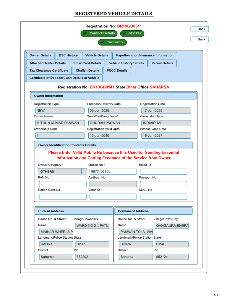 Mithun Kumar Virtual Rc | PDF | Identity Document | Access Control