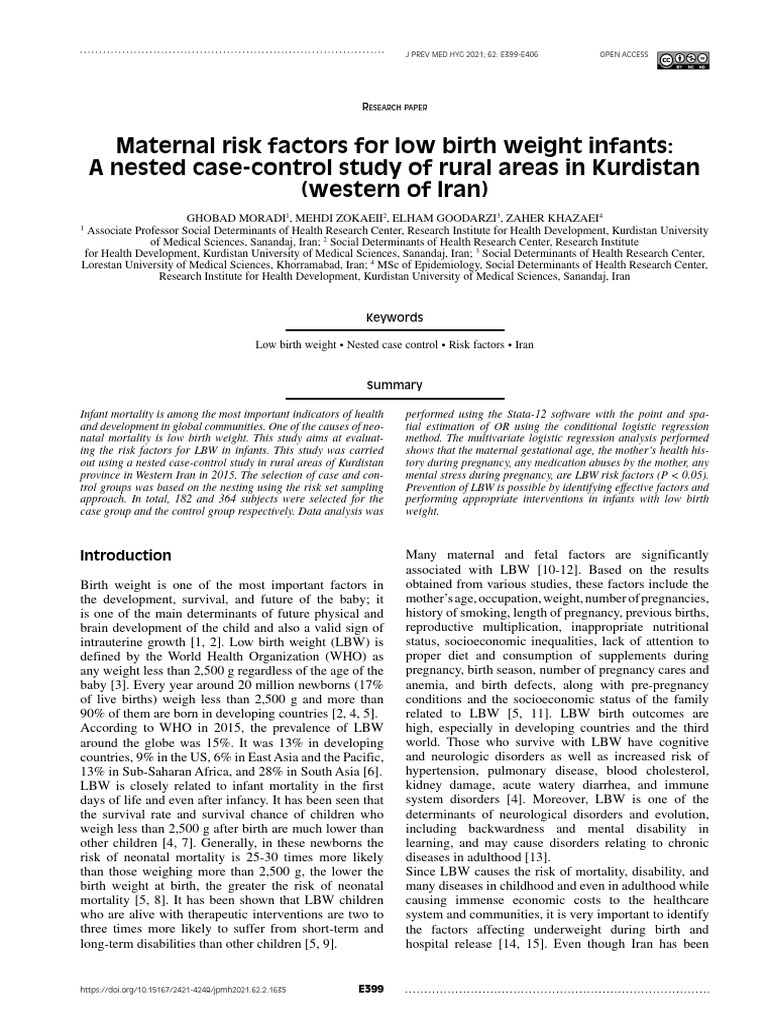 Risk Factors for Low Birth Weight in Iran | PDF | Low Birth Weight ...