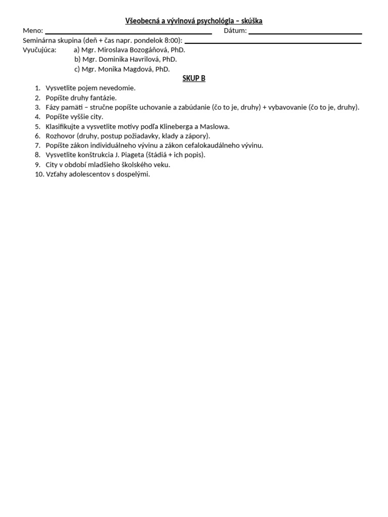 Psychology Exam Skup B Updated | PDF