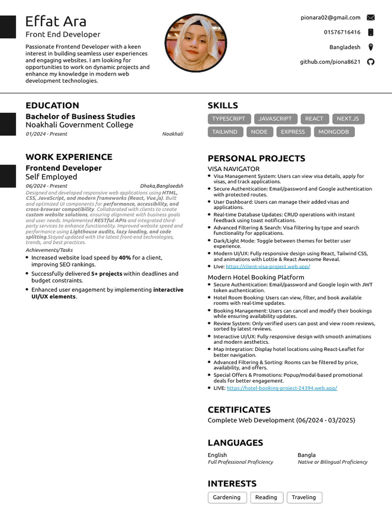 Frontend Developer Resume & Projects | PDF | Websites | Information ...