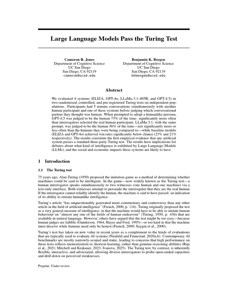 Large Language Models Turing Test Results | PDF | Cognitive Science ...