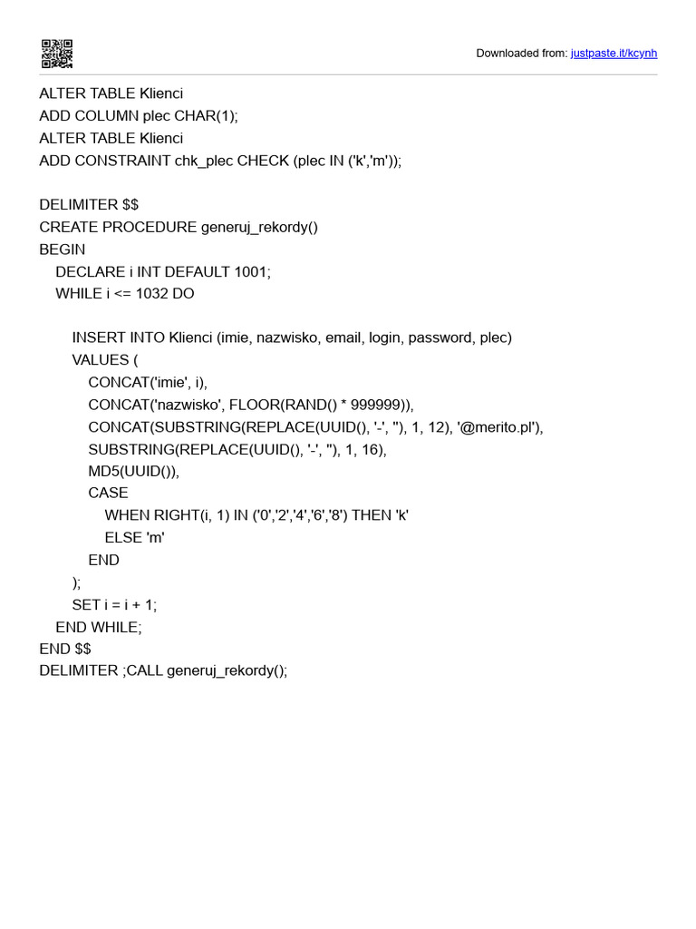 SQL Procedure for Generating Client Records | PDF