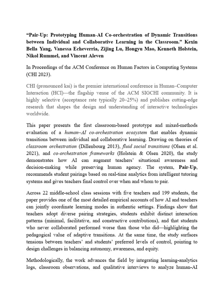 First Author Publicaion-CHI23 Pub With Intro | PDF | Learning | Human ...