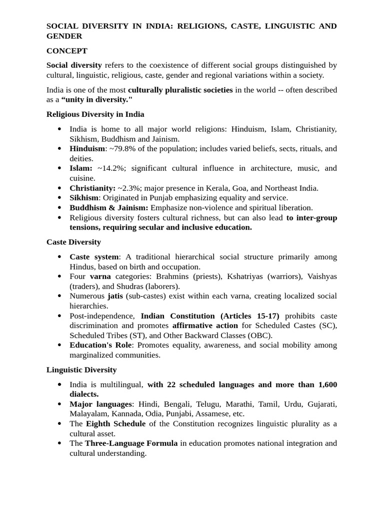 Understanding India's Social Diversity | PDF | Multiculturalism | Caste