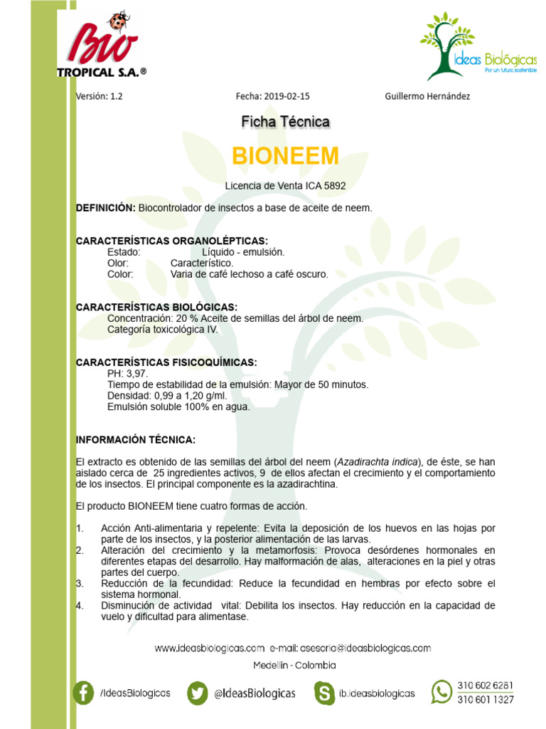 Biocontrolador BIONEEM: Insecticida Natural | PDF