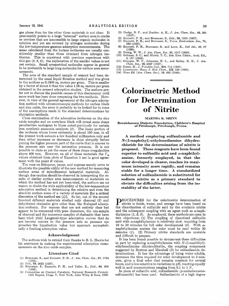 Improved Colorimetric Nitrite Method | PDF | Adsorption | Titration