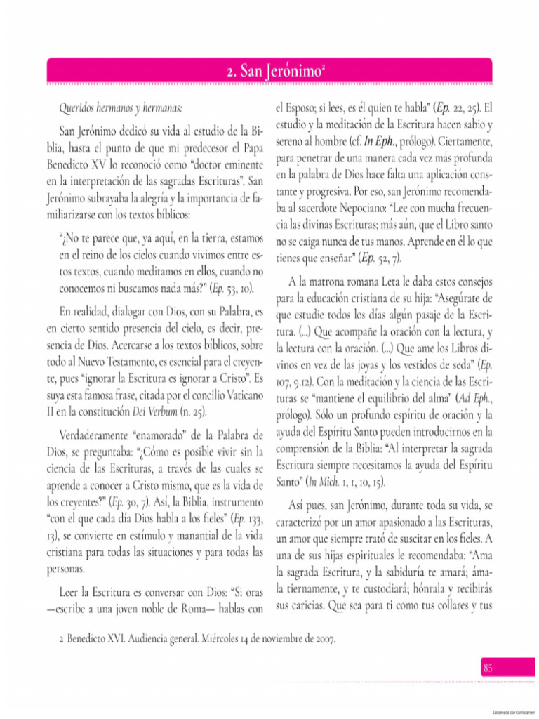 Catequesis Sobre San Jerónimo de Benedicto XVI 2023 | PDF