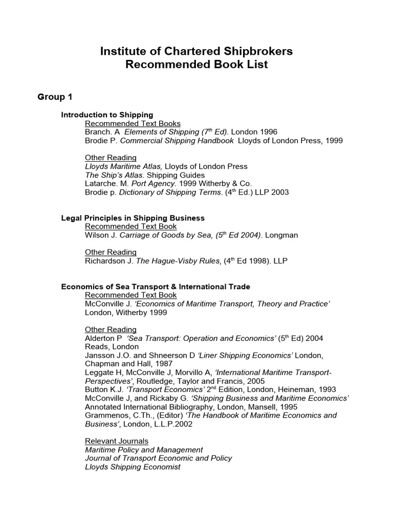 Recommended Book List | PDF | Cargo | Freight Transport