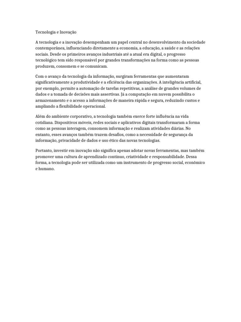 Impacto da Tecnologia na Sociedade Moderna | PDF