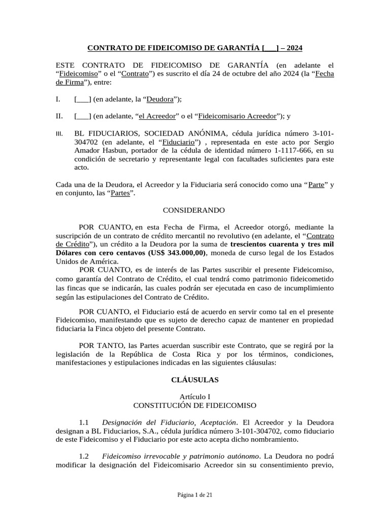 Contrato de Fideicomiso de Garantía 2024 | PDF | Pagos | Fiduciario