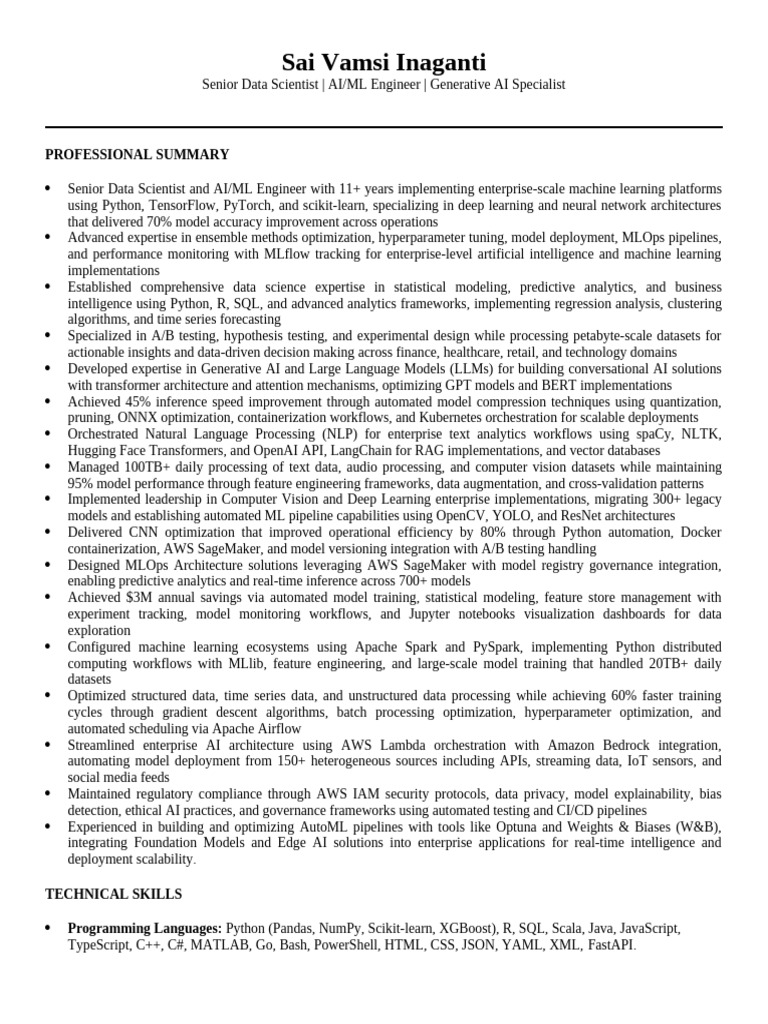 Senior Data Scientist & AI/ML Engineer Profile | PDF | Machine Learning ...
