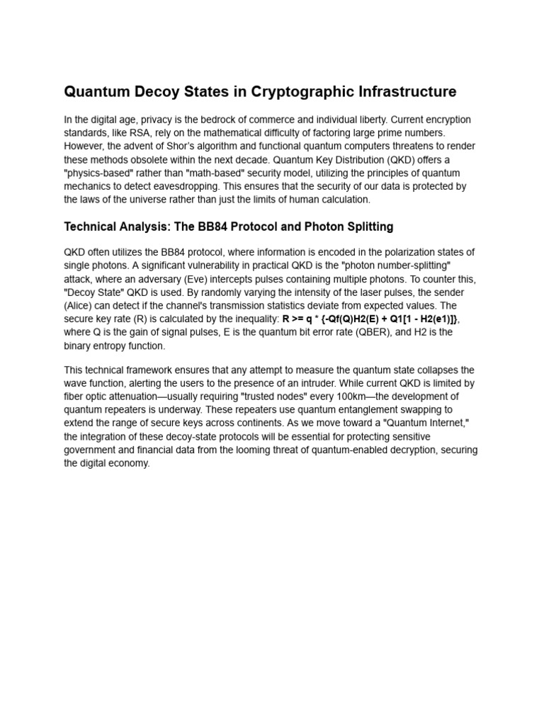 Quantum Decoy States in Cryptographic Infrastructure | PDF