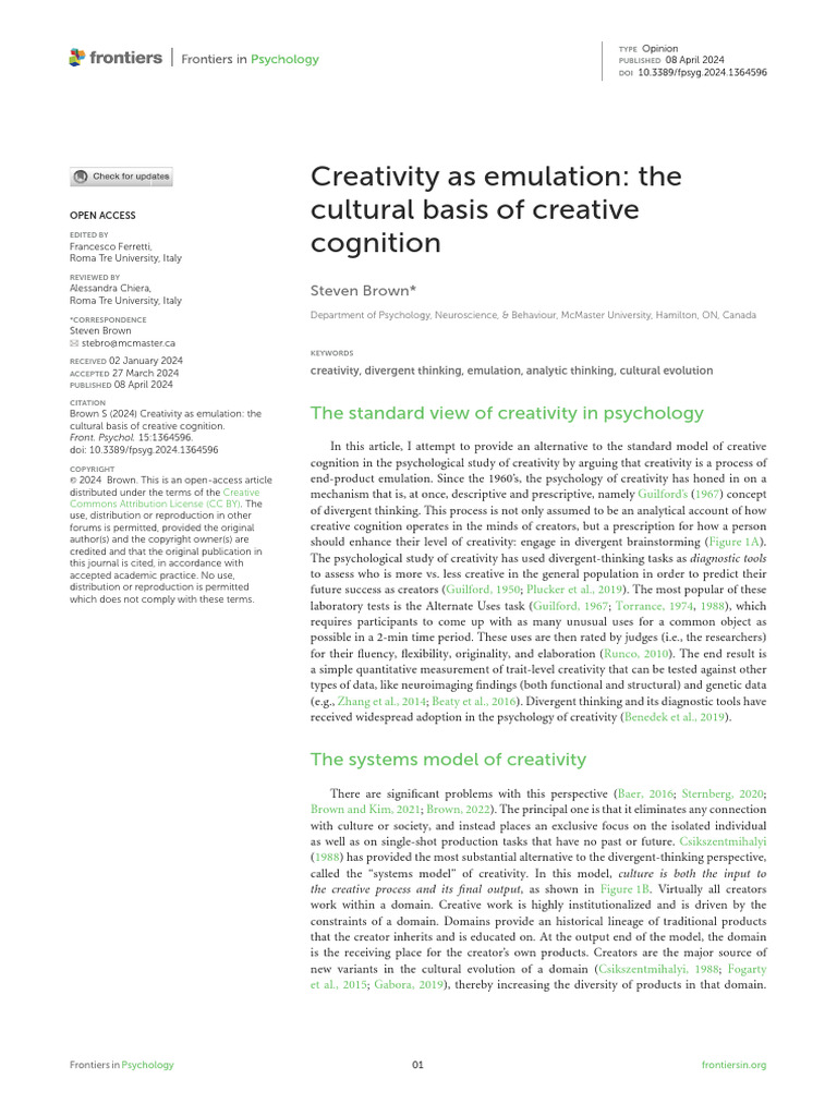 Creativity as Emulation | PDF | Creativity | Psychology