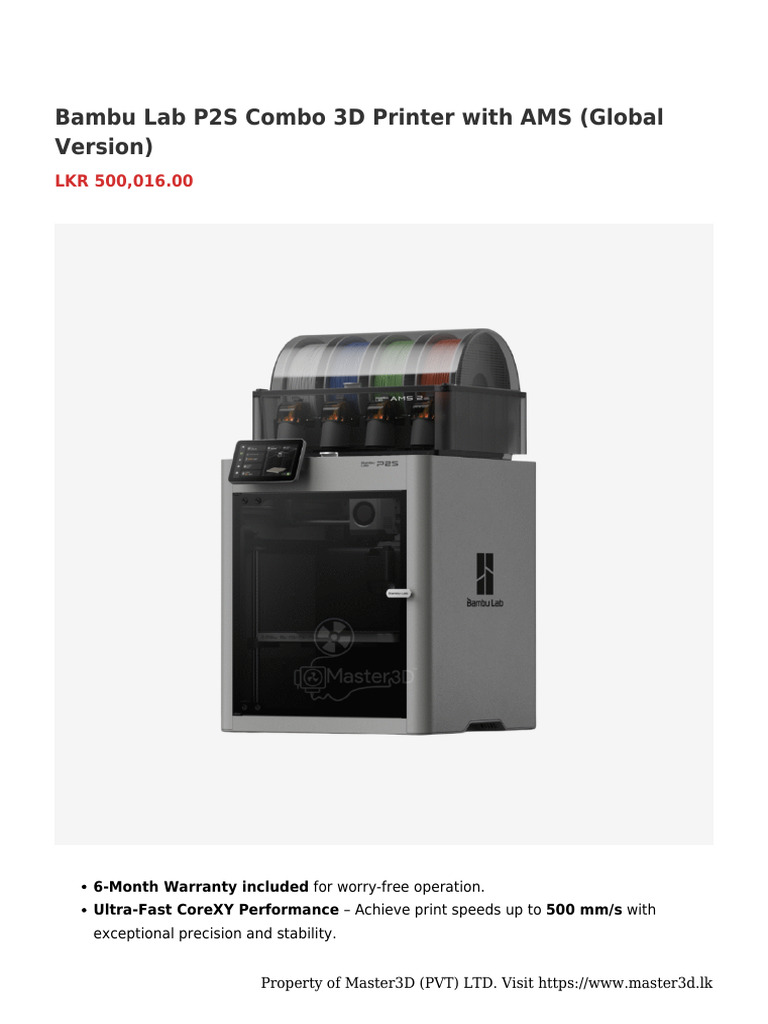 Bambu Lab P2S Combo 3D Printer Review | PDF