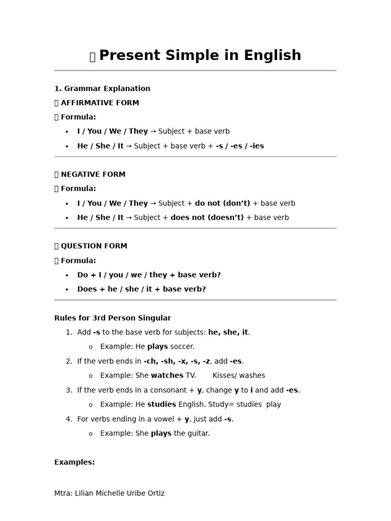 Present Simple Grammar Guide | PDF | English Language | Subject (Grammar)