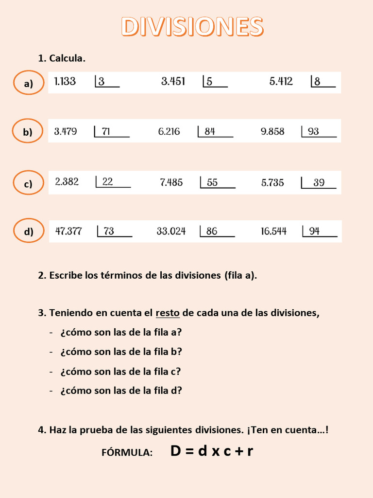 Ejercicios de Divisiones y Cálculos | PDF