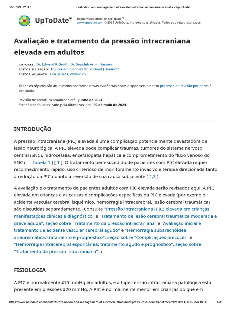 Evaluation and Management of Elevated Intracranial Pressure in Adults ...