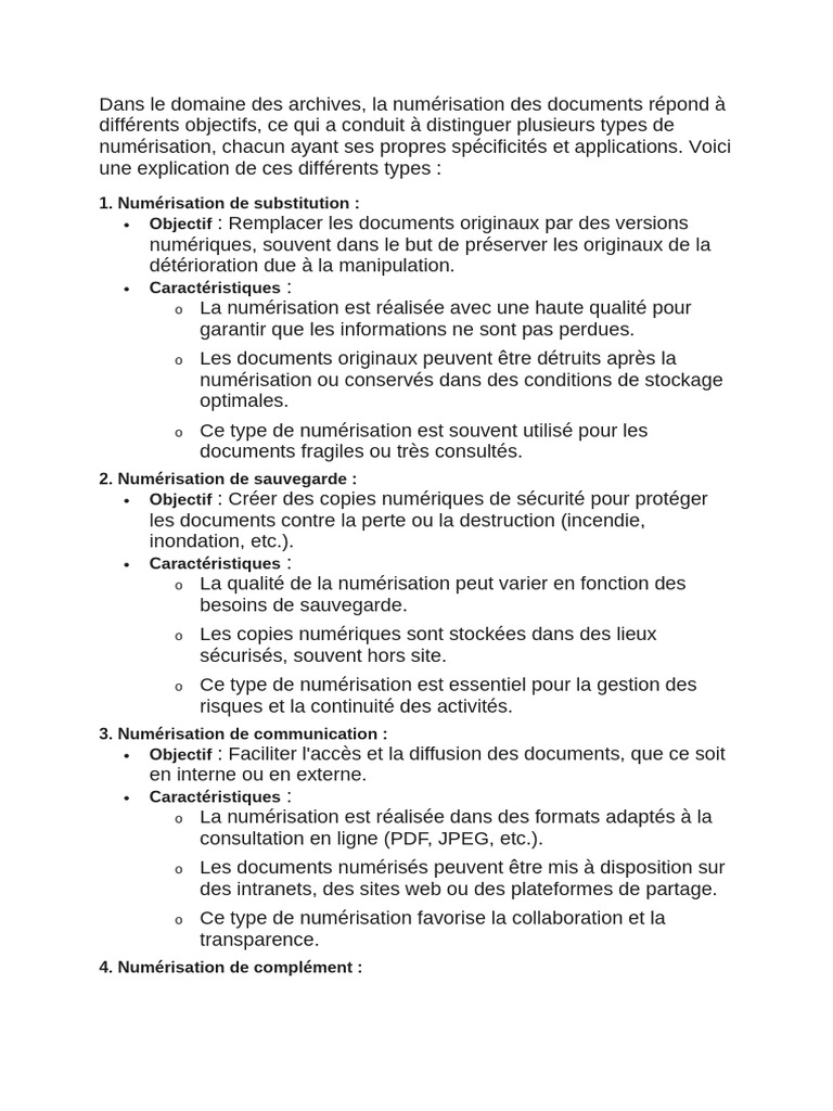 Types de numérisation des documents archivés | PDF | Application | Archives
