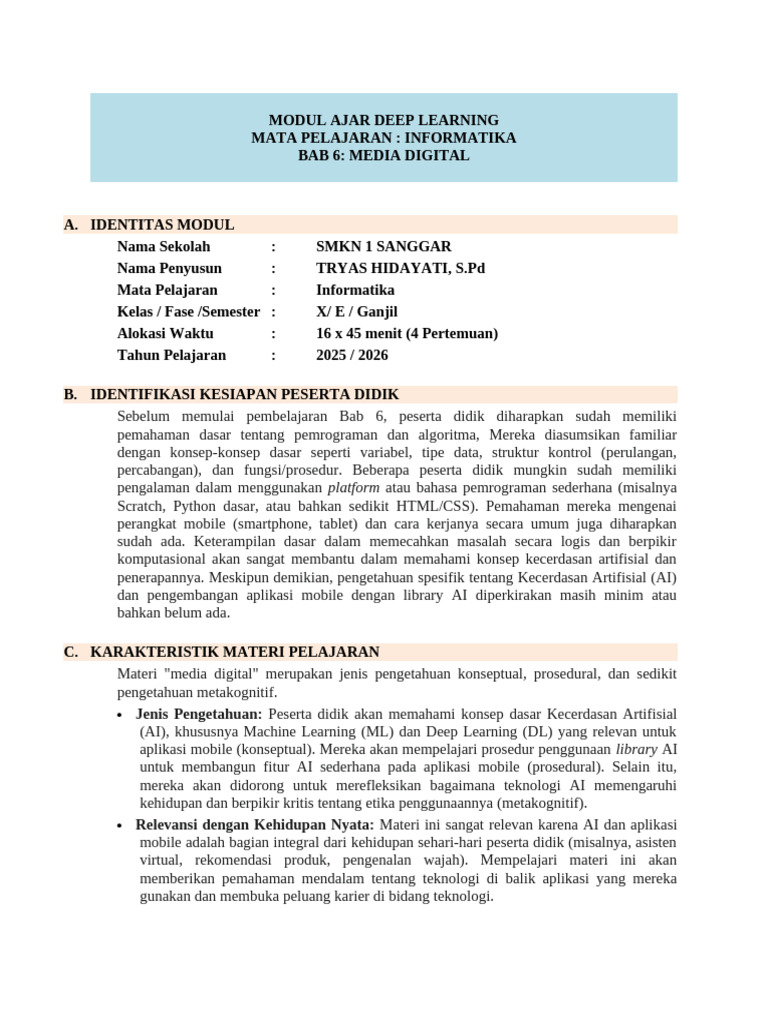 Modul Ajar Deep Learning untuk Informatika | PDF