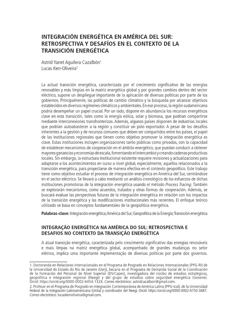 INTEGRACIÓN ENERGÉTICA EN AMÉRICA DEL SUR- RETROSPECTIVA Y DESAFÍOS EN ...