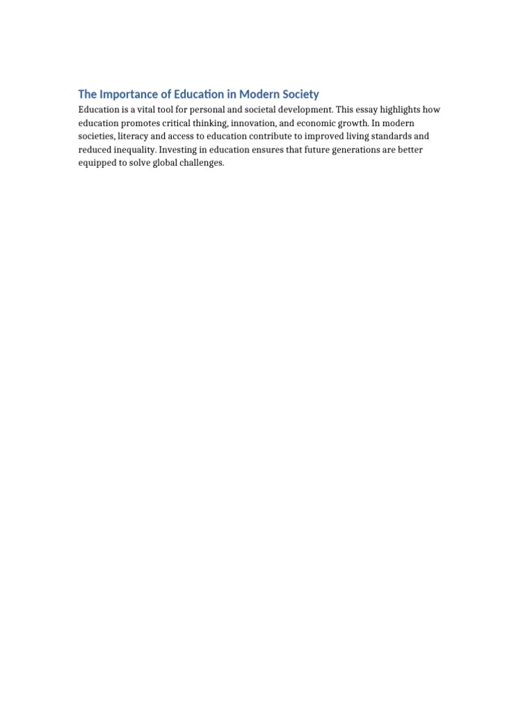 Essay Importance of Education | PDF