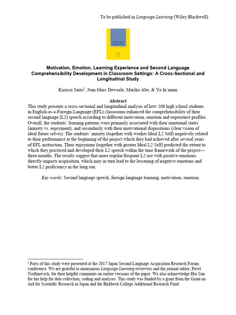 L2 Comprehensibility: Motivation & Emotion | PDF | Second Language ...