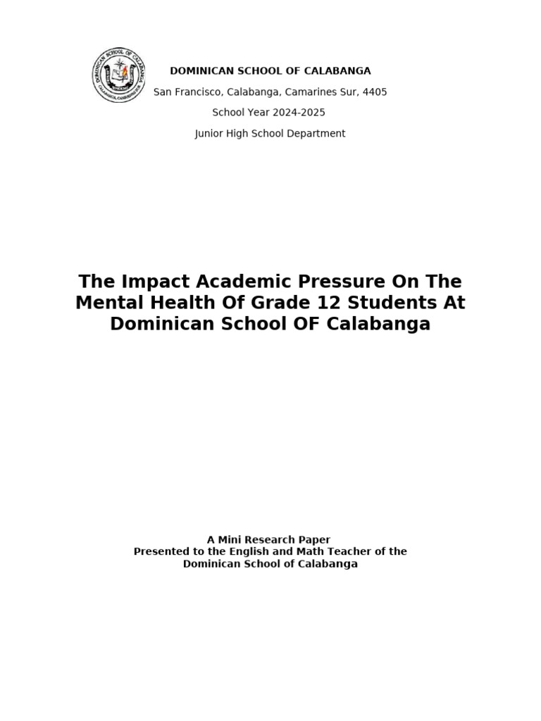 Academic Pressure and Mental Health in Grade 12 | PDF