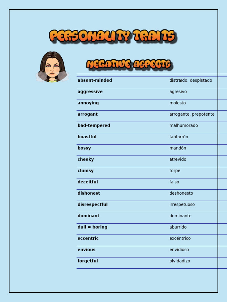 Spanish Personality Adjectives List | PDF | Personality Psychology ...