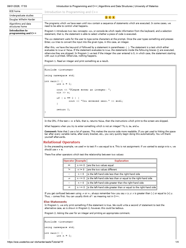 C++ Programming Basics: Input and Control | PDF | C++ | Integer ...