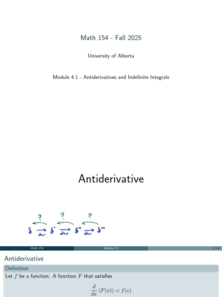MATH 154 Module4.1 Antiderivatives and Indefinite Integrals F Annotated ...