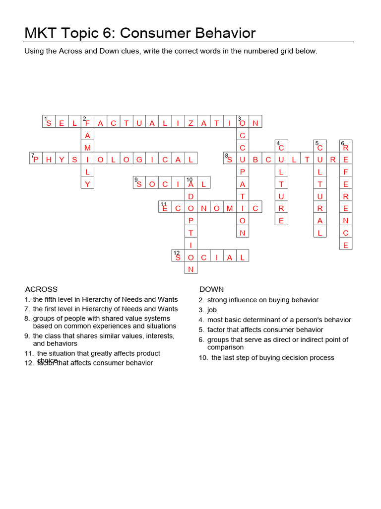 Topic 6 Puzzle Key | PDF | Behavior | Consumer Behaviour