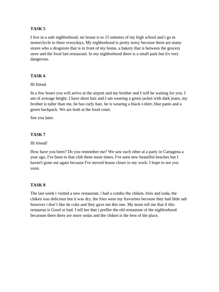 Portafolio English a1 -Task 5 to 8 | PDF