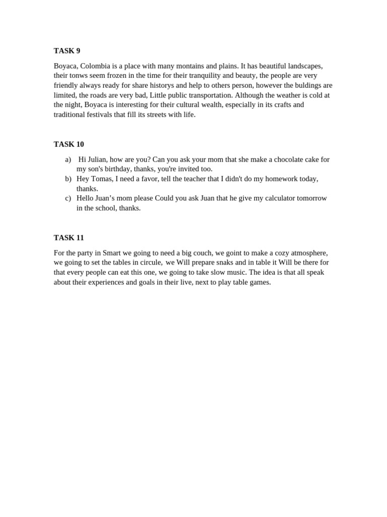 Portafolio English A1 - Task 9 To 11 | PDF