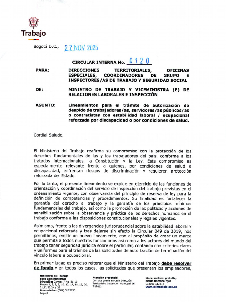 Nueva Circular 0120 de 2025 | PDF