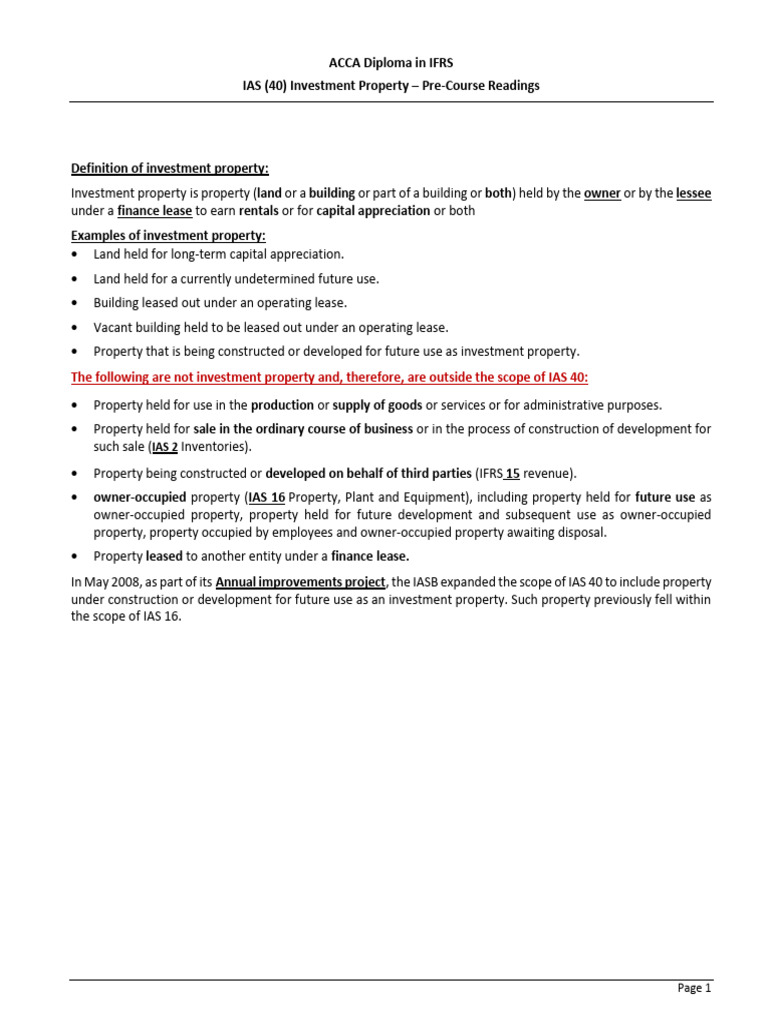 IAS 40 Investment Property - Precourse Readings | PDF | Fair Value ...