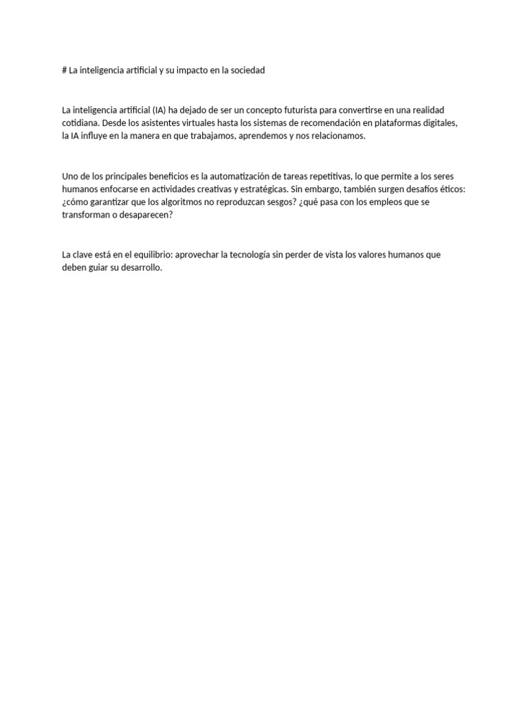 La Inteligencia Artificial y Su Impacto en La Sociedad | PDF