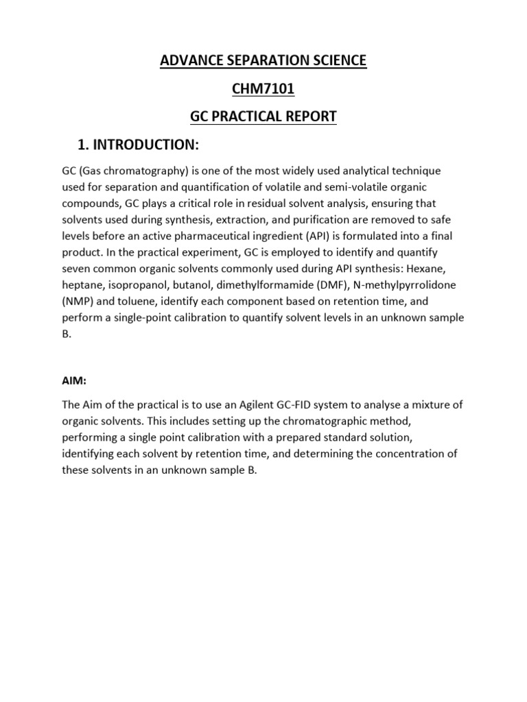 GC Analysis of Organic Solvents | PDF | Gas Chromatography | Chromatography