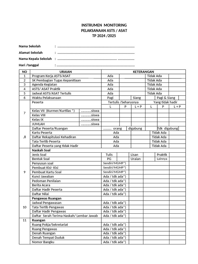 Panduan Monitoring ASTS/ASAT 2024-2025 | PDF
