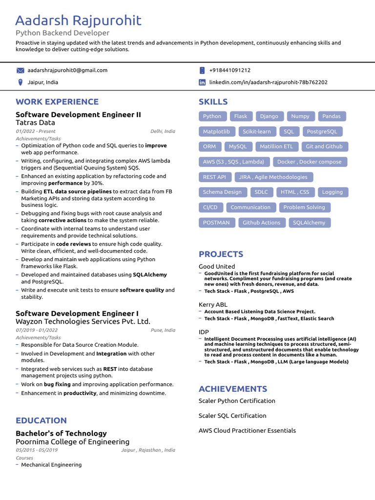 Aadarsh's Resume (1) | PDF | Software Development | Python (Programming ...