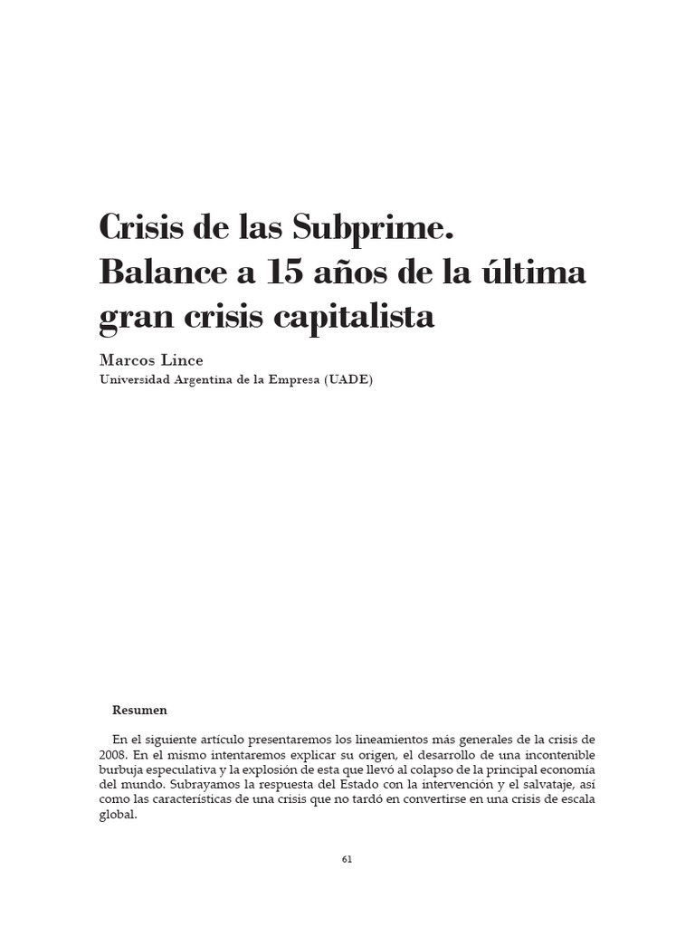 Crisis de 2008: Orígenes y Consecuencias | PDF | Hipotecas | Bancos