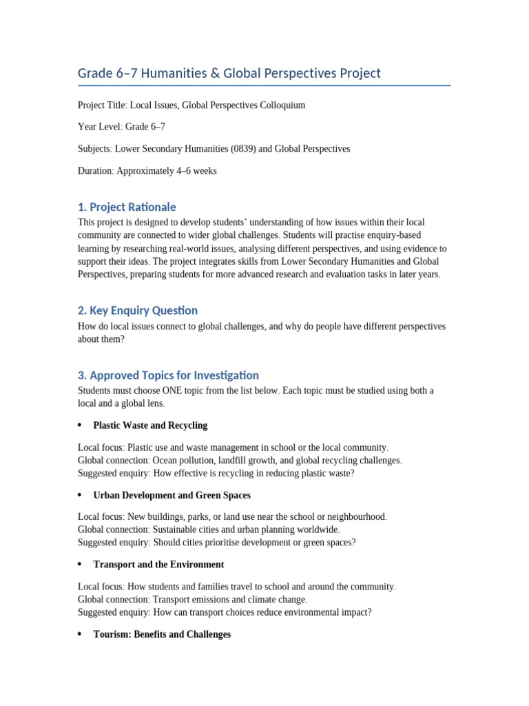 Local-Global Issues Project for Grades 6-7 | PDF | Recycling | Waste