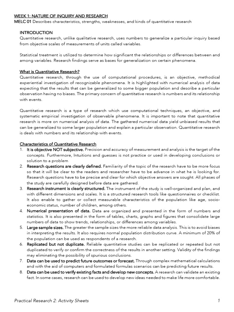 PRACTICAL-RESEARCH-2-1ST-QUARTER | PDF | Quantitative Research | Experiment